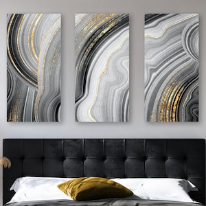 Marbled Gray Geode + Gold Canvas, Abstract Illustration Of Geode Crystal, Big Beautiful Modern Painting, Gray + Gold Home + Office Wall Art