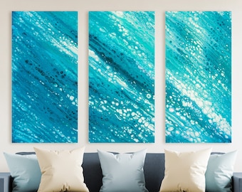 Dazzling Serenity Canvas Art Print, Modern Painting Of Ocean, Abstract Aqua Blue Fluid Artwork, Gallery-Grade Wall Art, Home + Office Decor