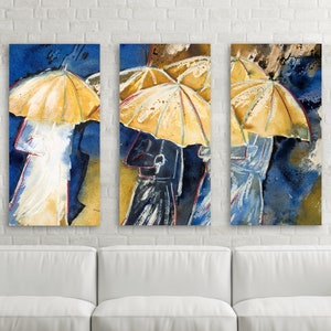 Rainy Day Canvas Art, Abstract Painting Of People + Umbrellas, Beautiful Gallery-Grade Wall Art, Minimalist Home Decor, Stylish Modern Art