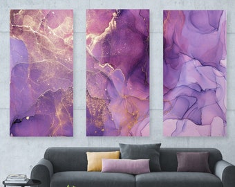 Heavenly Purple + Gold Canvas, Alcohol Ink Painting, Beautiful Calming Wall Art, Abstract Watercolor Painting, Purple-Pink-Gold Modern Art