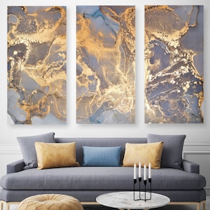 Golden Cascade Watercolor Canvas, Abstract Dreamy Alcohol Ink Modern Art, Large Gallery-Wrapped Wall Art, Home Decor, Ready To Hang Painting