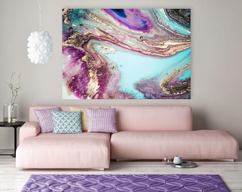 Purple + Gold Fluid Art Canvas, Abstract Watercolor Modern Art Painting, Large Gallery-Wrapped Wall Art, Home + Office Decor, Ready To Hang