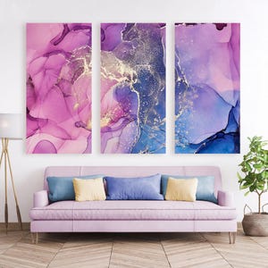 Twilight Blue + Orchid Pink Canvas, Abstract Watercolor + Alcohol Ink Painting, Pink/Purple/Blue/Gold Wall Art, Beautiful Modern Wall Decor