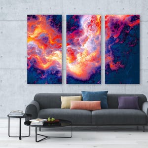 Indigo + Fiery Red Storm Clouds Art Canvas, Modern Art, Abstract Fractal Painting, Gallery-Wrap Wall Art, Home Decor, Ready To Hang Painting