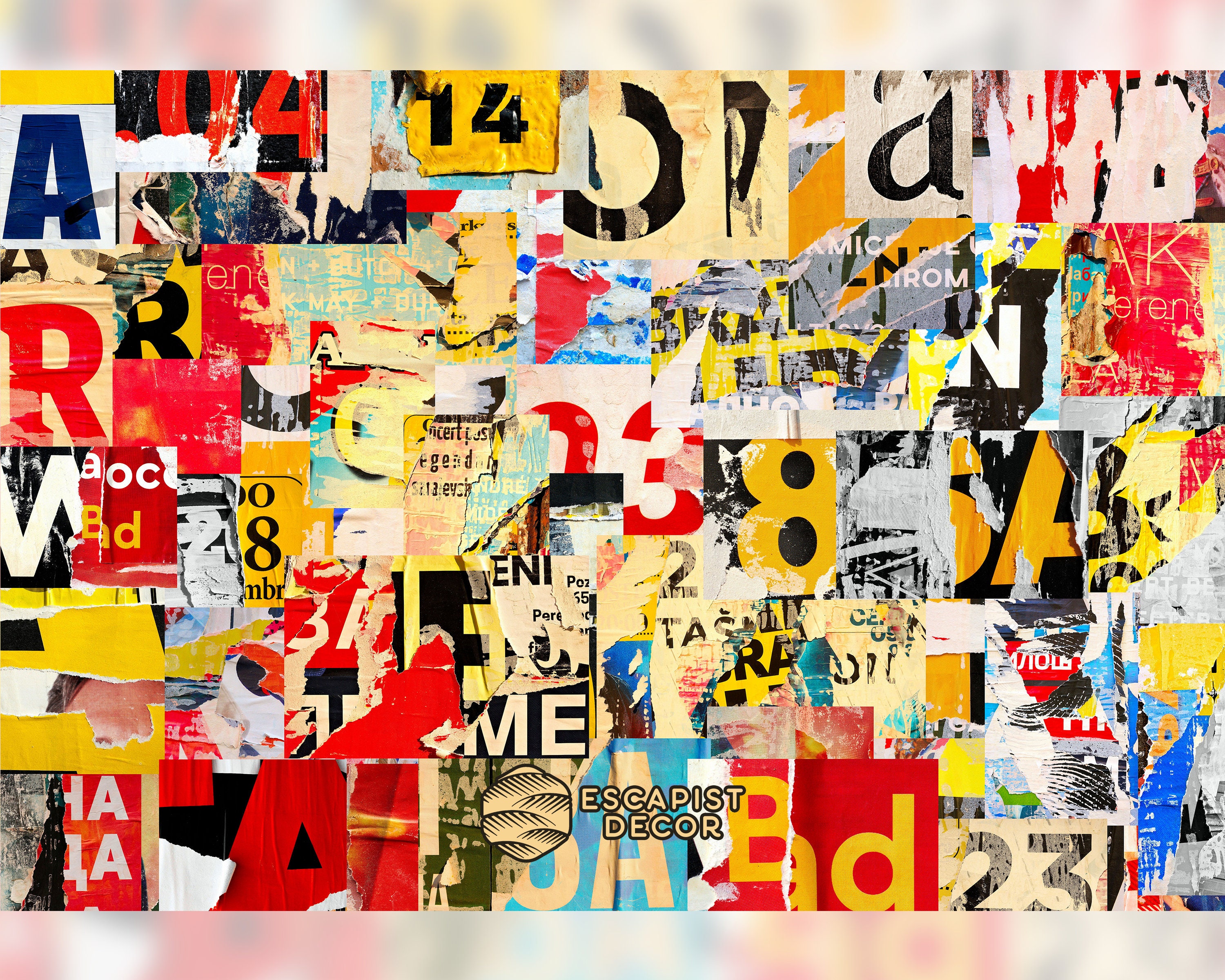 Magazine Text Collage Canvas Art, Abstract Modern Grunge Painting ...