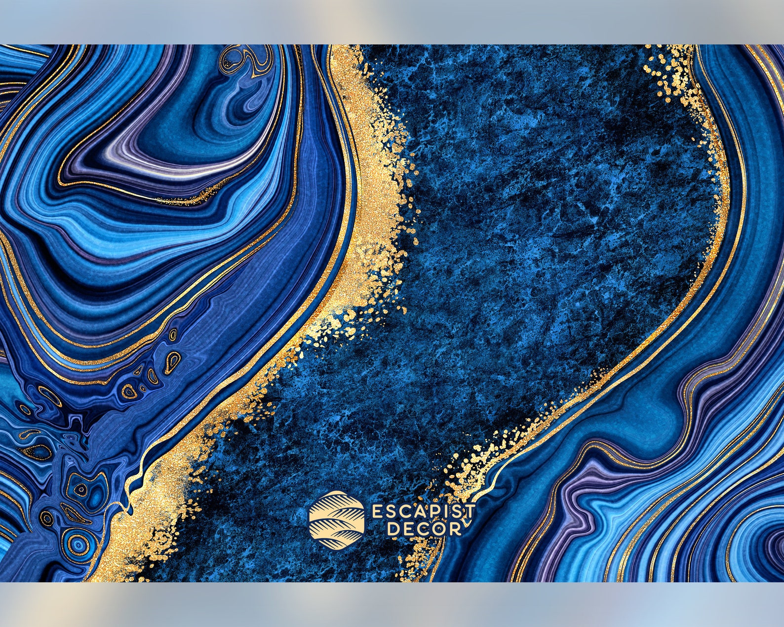 Marbled Blue Geode Gold Canvas Print Abstract Navy Etsy UK