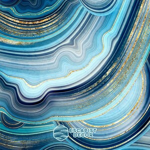 Azure Blue Geode Art Canvas, Illustration Of Gold + Crystals, Cerulean Blue + Gold Wall Art, Beautiful Modern Art Painting, Cool Canvas Art afbeelding 2