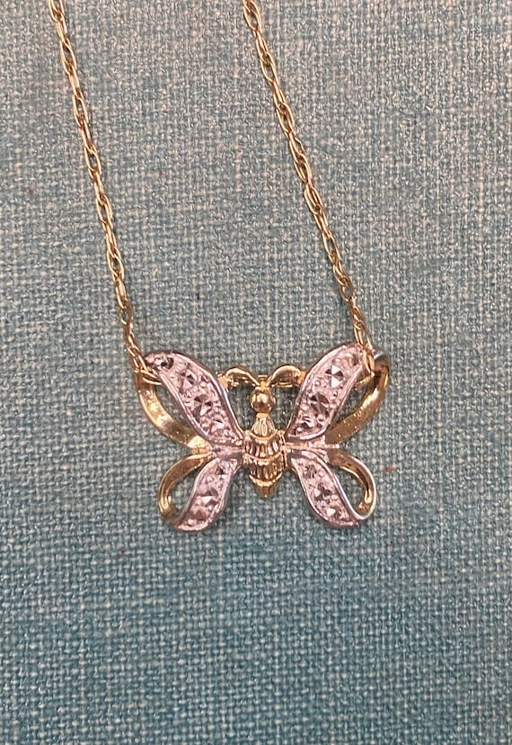 10k White and Yellow Gold Slider Butterfly Pendant