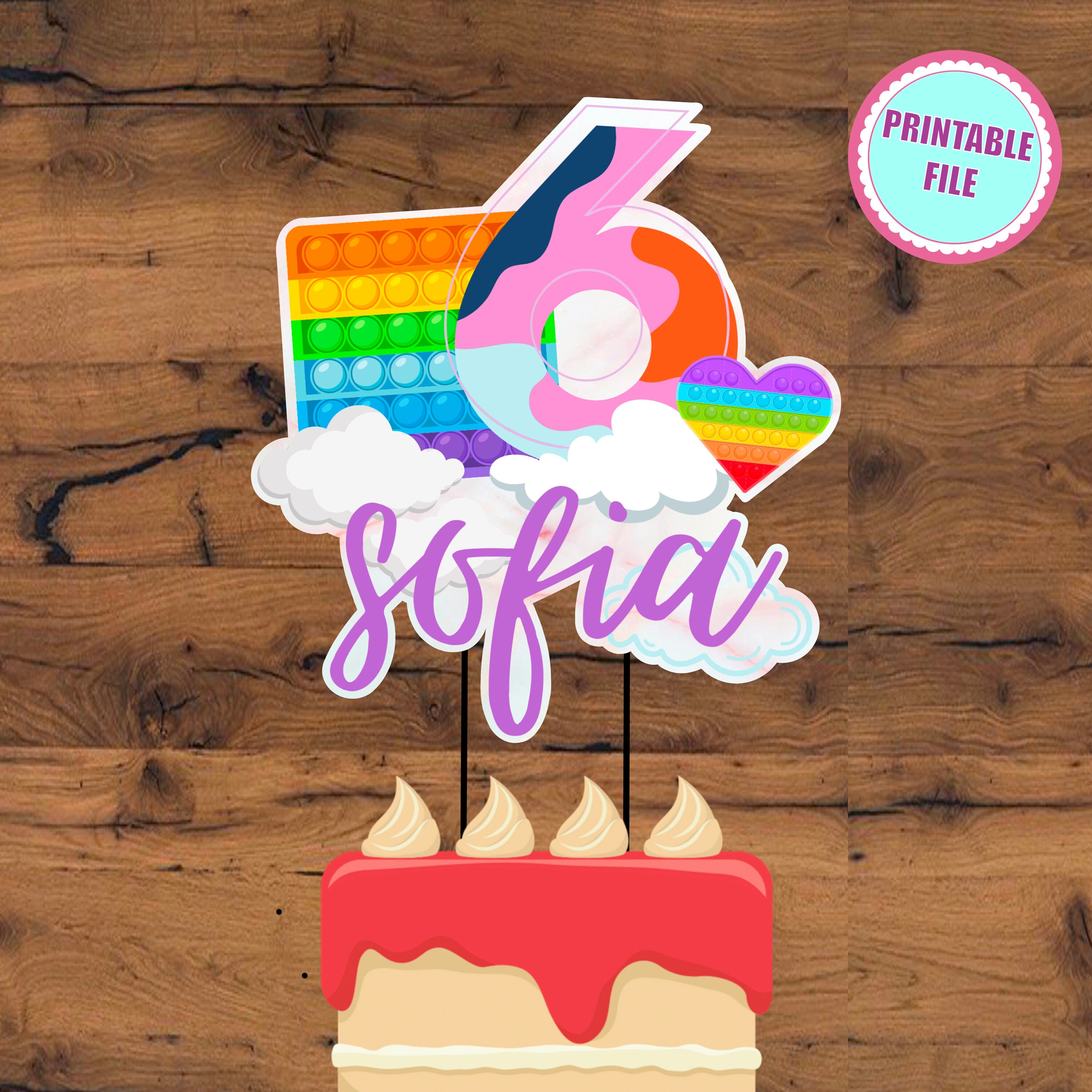 Fidget Pop It Cake Topper Printable Pop It Topper Fidget Etsy