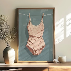 Pink Polka Dot Swimsuit Poster, Retro Summer Wall Art, Vintage Bathing Suit Print, Coastal Beach Decor, Cute Gift for Swim Lovers