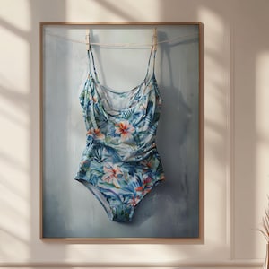 Tropical Swimsuit Wall Art, Floral Vintage Bathing Suit Print, Retro Summer Decor, Coastal Bathroom Poster, Holiday Home Artwork