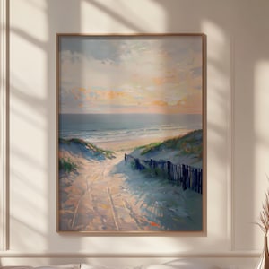 Arte mural de sendero de playa / Impresión costera de dunas de arena / Póster de atardecer en el océano / Decoración de casa de playa aireada / Pintura de paisaje costero de verano
