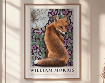 William Morris Fox Print, Woodland Animal Wall Art, Cottagecore Decor, Vintage Nursery Poster