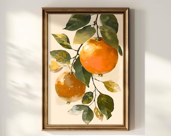 Orange Wall Art Print, Vintage Citrus Fruit Poster, Mediterranean Botanical Print for Kitchen, Dining Room, Airbnb or Christmas Gift