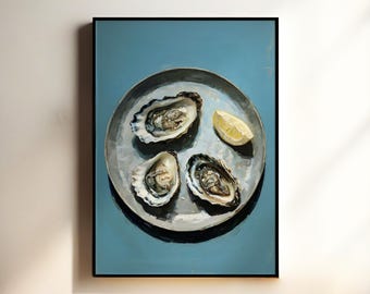Lámina decorativa de ostras para pared, decoración de cocina costera, póster de mariscos mediterráneos, obra de arte para restaurantes