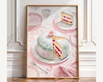 Impresión de pastel de princesa sueca, arte mural navideño para la cocina, póster de postres navideños, ilustración de repostería escandinava, regalo de Navidad para reposteros.