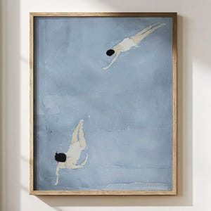 Minimalist Blue Swimmer Wall Art, Coastal Bathroom Print, Japandi Spa Decor, Serene Ocean Inspired Poster for Beach House or Airbnb