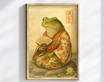 ヴィンテージの日本のカエルのマッチ箱ポスター、面白い壁掛けアート