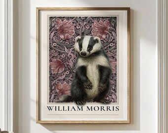 William Morris Badger Print, Woodland Animal Wall Art, Vintage Style Poster, Cottagecore Decor, English Countryside Illustration, Kids Room