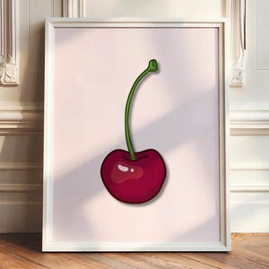 Cherry Wall Art Print, Y2K Kitchen Poster, Minimalist Fruit Decor, Pop Art Style Print for Dorm, Airbnb, or Retro Pantry Style, Red Cherry