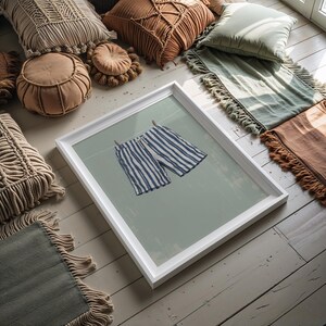 Navy Blue Striped Swim Shorts Poster, Vintage Beach Print, Coastal Beach Wall Art, Retro Bathroom Decor image 7