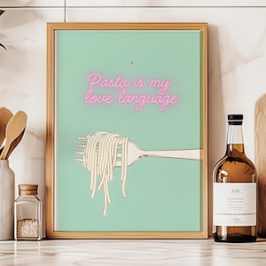 Póster "El lenguaje del amor por la pasta" / Bonita decoración de cocina, arte mural gastronómico, regalo para chefs, obra de arte culinaria, regalo para amantes de la comida