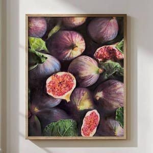 Fig Still Life Print – Mediterranean Fruit Wall Art for Kitchen or Dining – Rustic Botanical Poster – Moody Purple Food Painting Decor