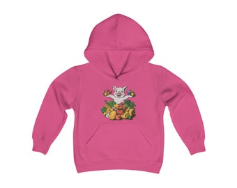 Sweat-shirt à capuche en mélange épais pour jeunes fruits et légumes mignon cochon heureux