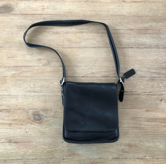 Vintage Coach Black Leather Crossbody Bag Adjustable Strap Etsy