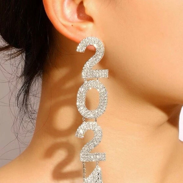 New Fashion Rhinestone 2024 Digital Pendant Drop Earrings Christmas Gift for Women Crystal Geometric Long Dangle Hanging Earrings