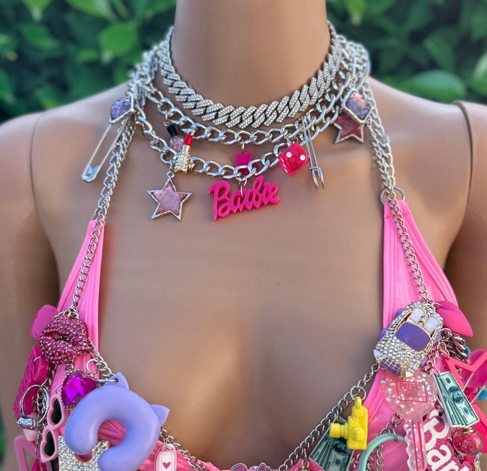 Chanel Vintage 96P Woven Chain Barbie Choker Crystal CC Necklace