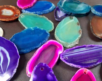 6 Beautiful Oval Polished Agate Slices Drilled Holes for Hanging on Some Set of 6 Small Agate slices Natural Colors
