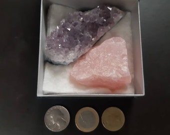 Beautiful amethyst cluster and Rose Quartz Bundle. Brazilian amethyst.