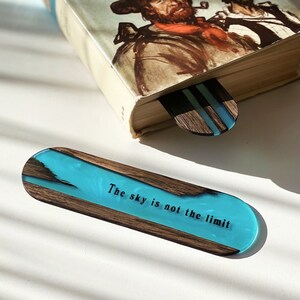 POESIA blue epoxy & wood bookmark personalized. Great Book lover gift. Unique gift for readers. Customize with Initials, Name, or a Phrase image 2