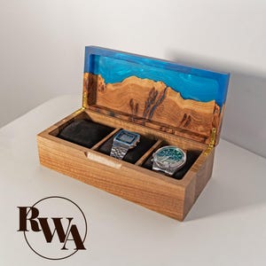 TEMPO – Epoxy & Wood Watch Holder for worlds best dad gift. Engraved 3 Watch Box as fathers day gift ideas