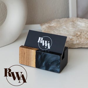 ELEMENT – Resin & Wood Business Card Holder. Unique wooden card storage as desk organizer. Unique coworker gift ideas