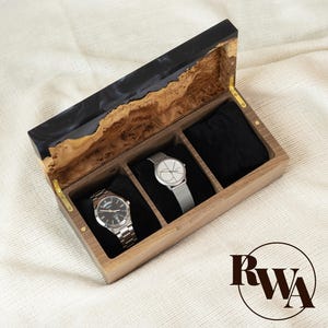 TEMPO – Resin & Wood Watch Box For Men. Black Watch Display Case. Unique resin watch holder gifts for him