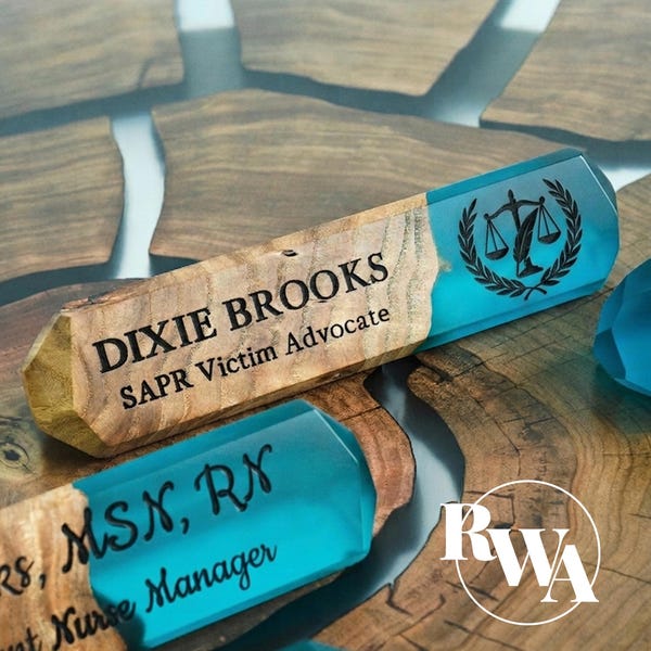 IDENTITY – Name Plate for Desk with Logo. Custom Name Sign as Law graduation gift. Engraved wooden tag name attorney gift