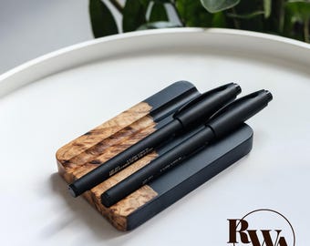 ELEMENT – Wooden Pen Tray with Epoxy Resin. Personalized Pen holder as desk organizer coworker gift ideas