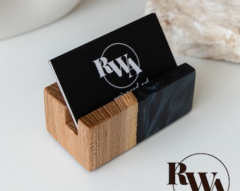 ELEMENT – Custom Office Desk Accessories With Epoxy Resin. Wooden Business Card Holder with Epoxy Resin. Engraved gifts for employees