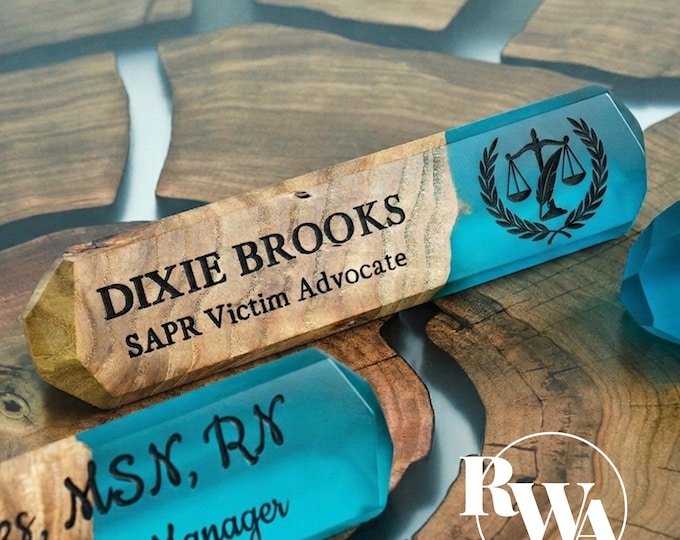 IDENTITY – Name Plate for Desk with Logo. Custom Name Sign as Law graduation gift. Christmas unique daughter gift