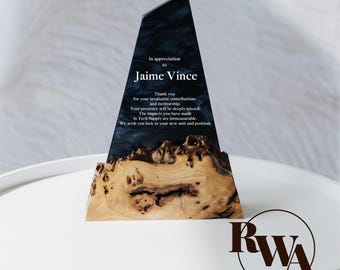 APEX – Military Retirement Plaque – custom award trophy made of black epoxy and wood as appreciation gift