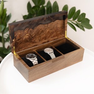 TEMPO – Wood Watch Display Case with Epoxy anniversary gift for her. Custom 3 watch box as romantic gift for wife image 17
