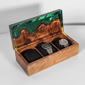 TEMPO – Wood Watch Display Case with Epoxy anniversary gift for her. Custom 3 watch box as romantic gift for wife image 10