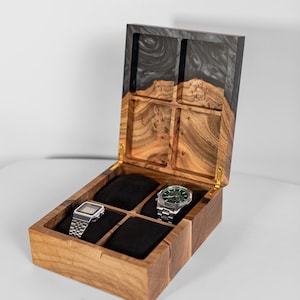 TEMPO – Wood Watch Display Case with Epoxy anniversary gift for her. Custom 3 watch box as romantic gift for wife image 15
