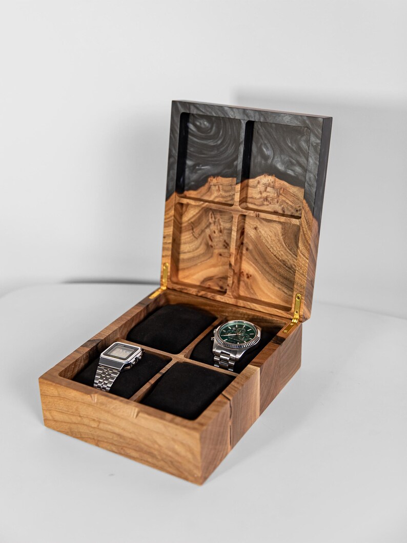 TEMPO – Wood Watch Display Case with Epoxy anniversary gift for her. Custom 3 watch box as romantic gift for wife image 15
