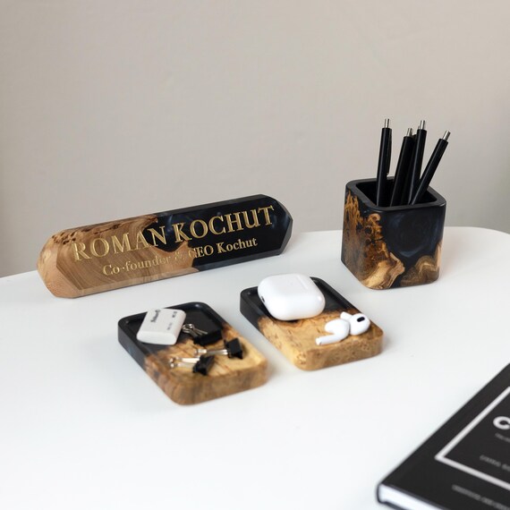 ELEMENT – Black Resin & Wood Desk Organizer Set: Business