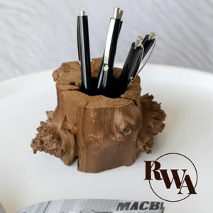 Pen Holder Cup for your office - Unique Wood Desk Accessories. Rustic wooden pen & pencil holder, Solid Wood Desk Organizer