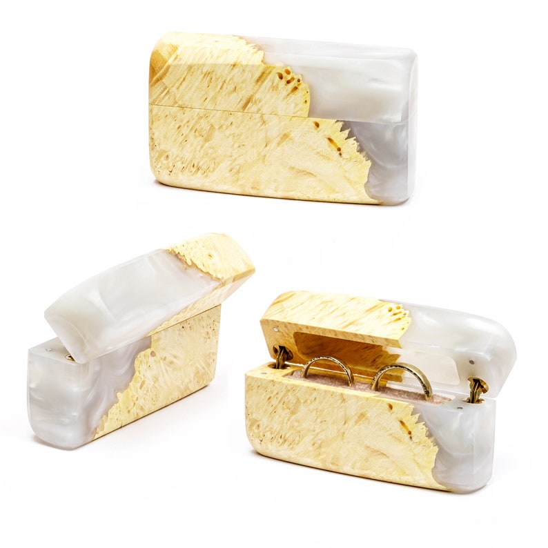 FLASH wedding Ring Box of Pearl Resin and Wood. Luxury Etsy