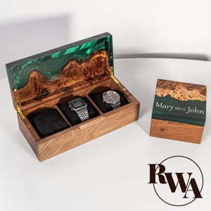 TEMPO – Epoxy & Wood Watch Box for Men. Engraved watch case as unique anniversary gift for husband
